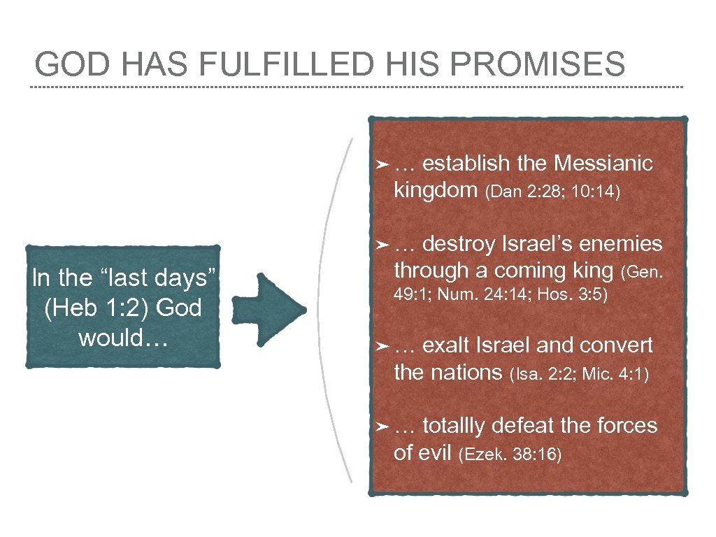 GOD HAS FULFILLED HIS PROMISES ➤ … establish the Messianic kingdom (Dan 2: 28;