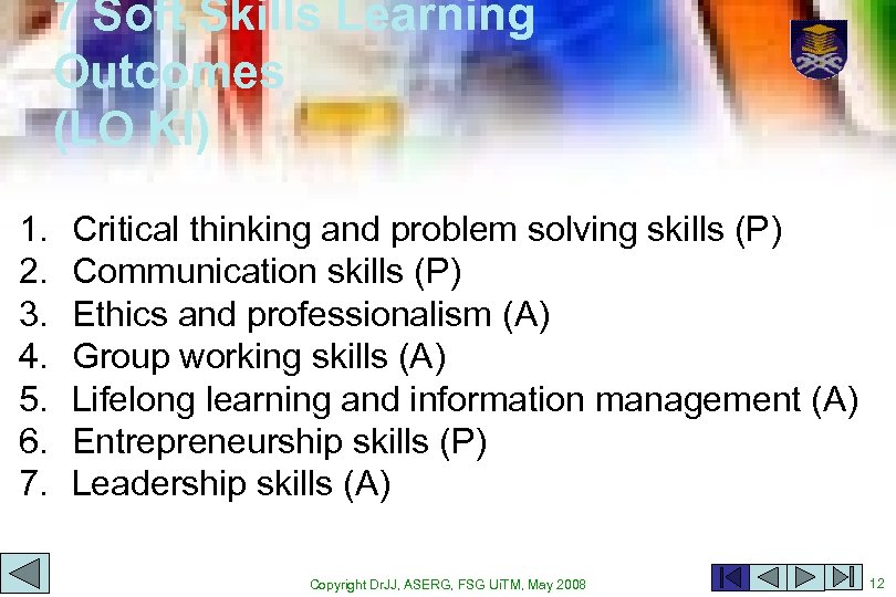 7 Soft Skills Learning Outcomes (LO KI) 1. 2. 3. 4. 5. 6. 7.