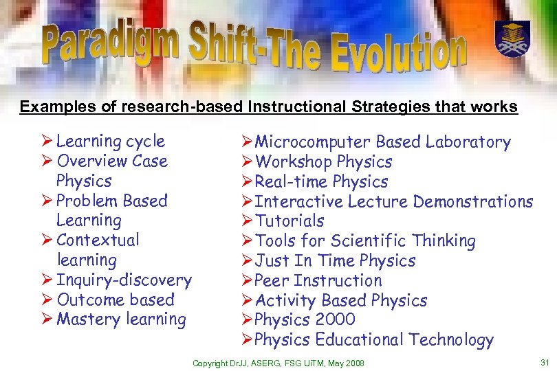 Examples of research-based Instructional Strategies that works Ø Learning cycle Ø Overview Case Physics