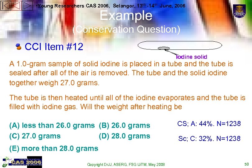  • Young Researchers CAS 2006, Selangor, 13 th -14 th June, 2006 Example