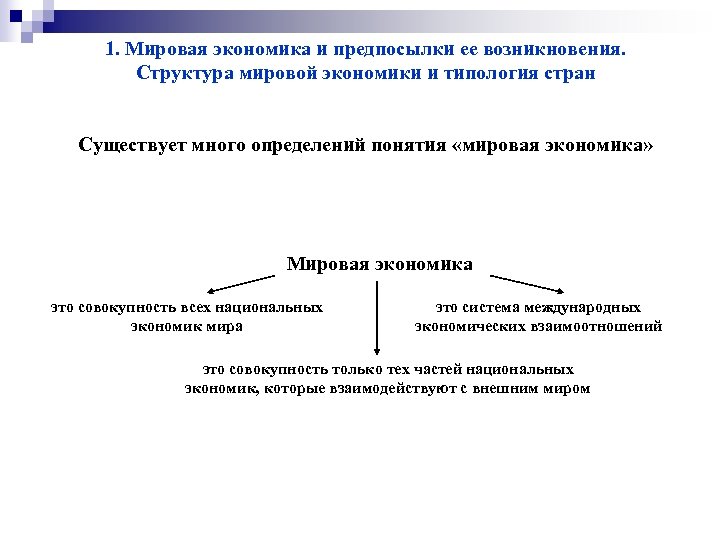1. Мировая экономика и предпосылки ее возникновения. Структура мировой экономики и типология стран Существует