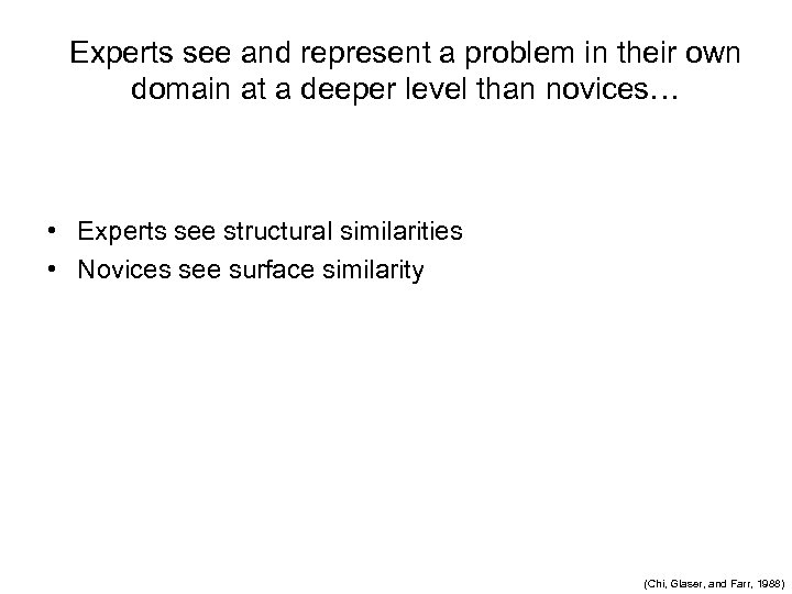 Experts see and represent a problem in their own domain at a deeper level