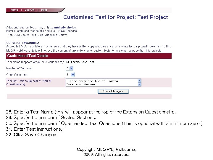28. Enter a Test Name (this will appear at the top of the Extension