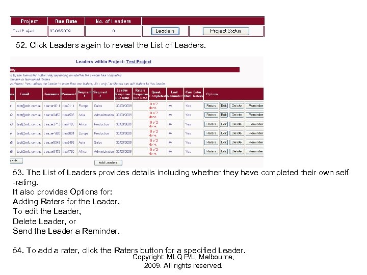52. Click Leaders again to reveal the List of Leaders. 53. The List of