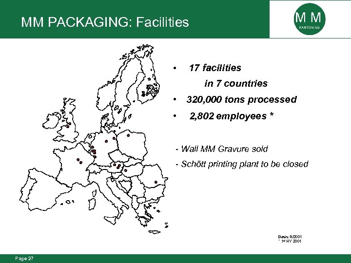 MM PACKAGING: Facilities • 17 facilities in 7 countries • 320, 000 tons processed