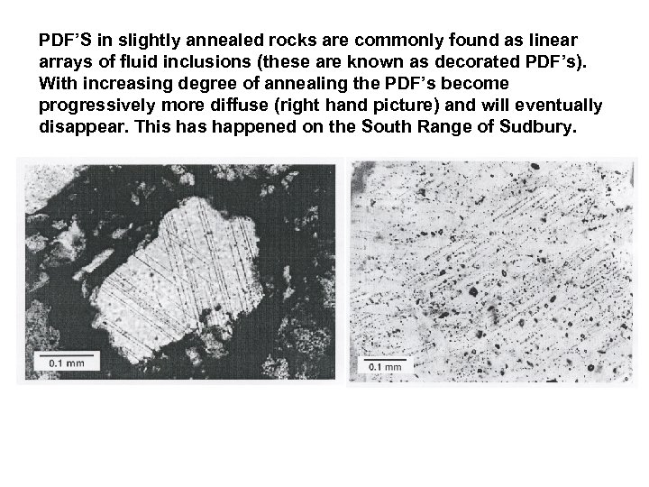 PDF’S in slightly annealed rocks are commonly found as linear arrays of fluid inclusions