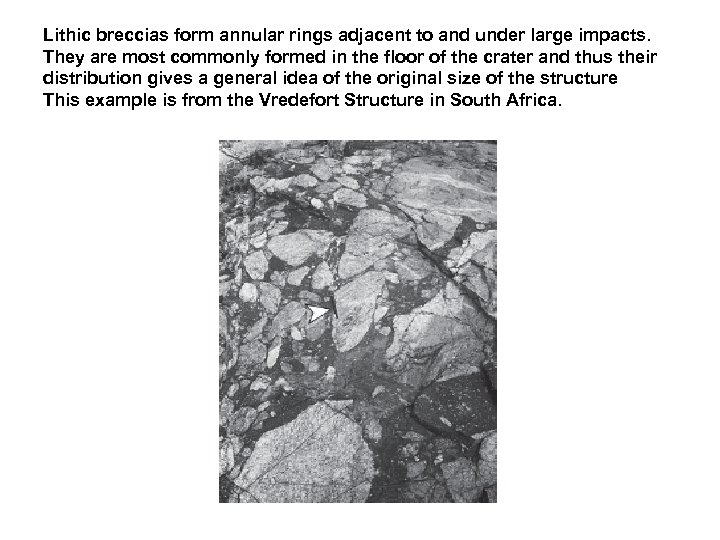 Lithic breccias form annular rings adjacent to and under large impacts. They are most