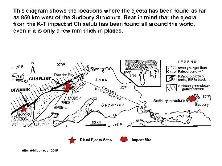 This diagram shows the locations where the ejecta has been found as far as