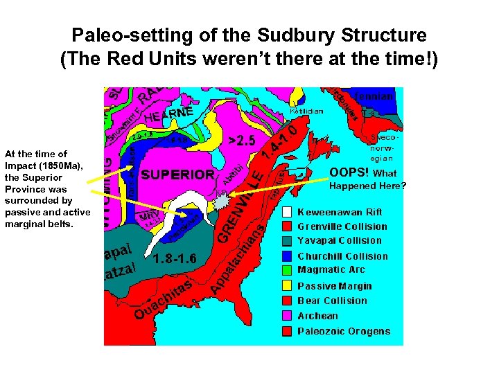 Paleo-setting of the Sudbury Structure (The Red Units weren’t there at the time!) At