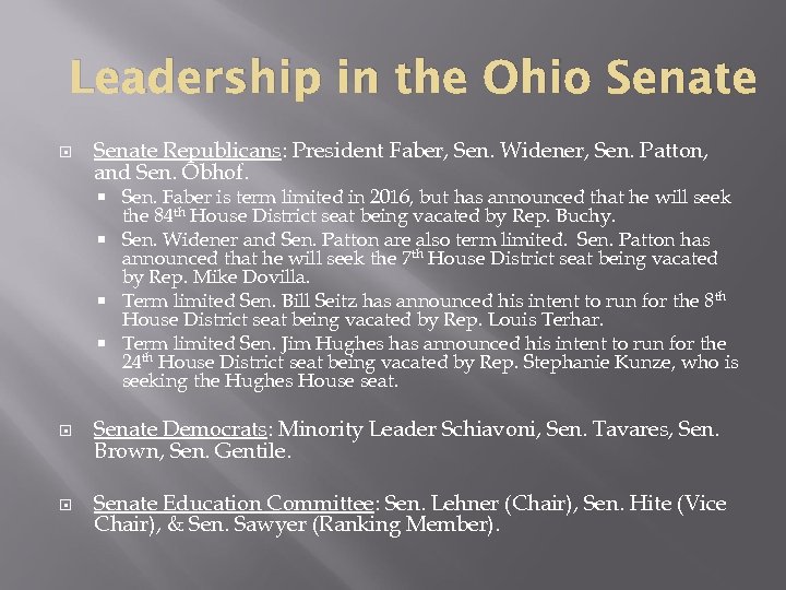 Leadership in the Ohio Senate Republicans: President Faber, Sen. Widener, Sen. Patton, and Sen.