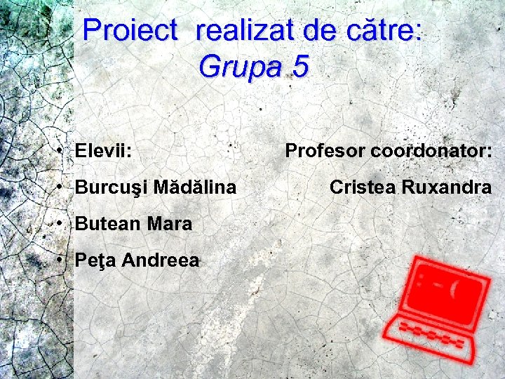 Proiect realizat de către: Grupa 5 • Elevii: • Burcuşi Mădălina • Butean Mara