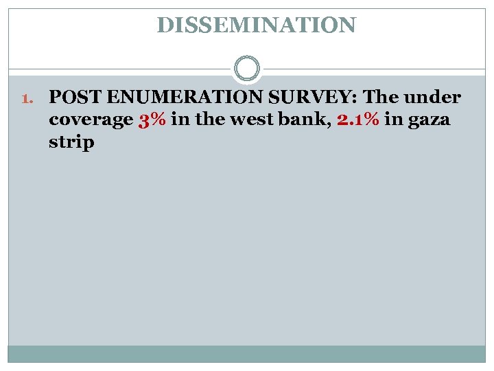 DISSEMINATION 1. POST ENUMERATION SURVEY: The under coverage 3% in the west bank, 2.