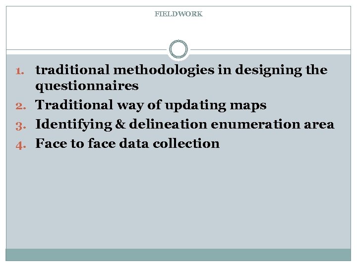 FIELDWORK 1. traditional methodologies in designing the questionnaires 2. Traditional way of updating maps