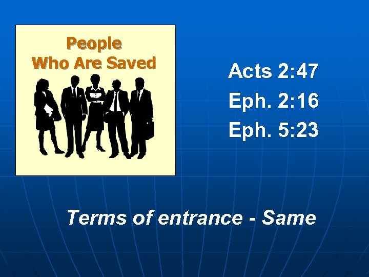 People Who Are Saved Acts 2: 47 Eph. 2: 16 Eph. 5: 23 Terms