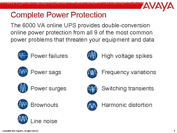 Complete Power Protection The 6000 VA online UPS provides double-conversion online power protection from