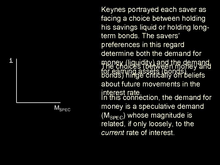i MSPEC Keynes portrayed each saver as facing a choice between holding his savings