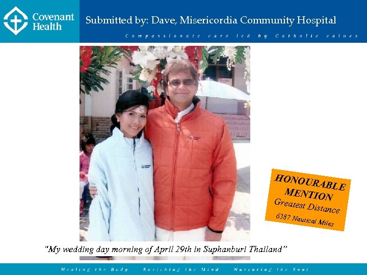 Submitted by: Dave, Misericordia Community Hospital HONOU RABLE MENTIO N Greatest Distance 6387 Nau