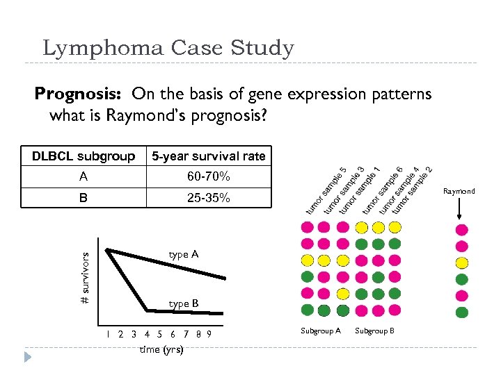 Lymphoma Case Study Prognosis: On the basis of gene expression patterns what is Raymond’s