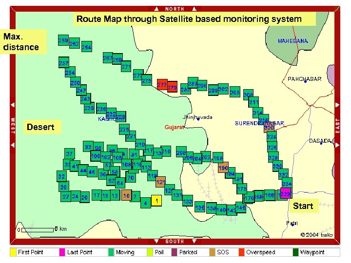 Route Map through Satellite based monitoring system Max. distance Desert Start 