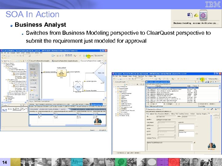 SOA In Action Business Analyst Switches from Business Modeling perspective to Clear. Quest perspective