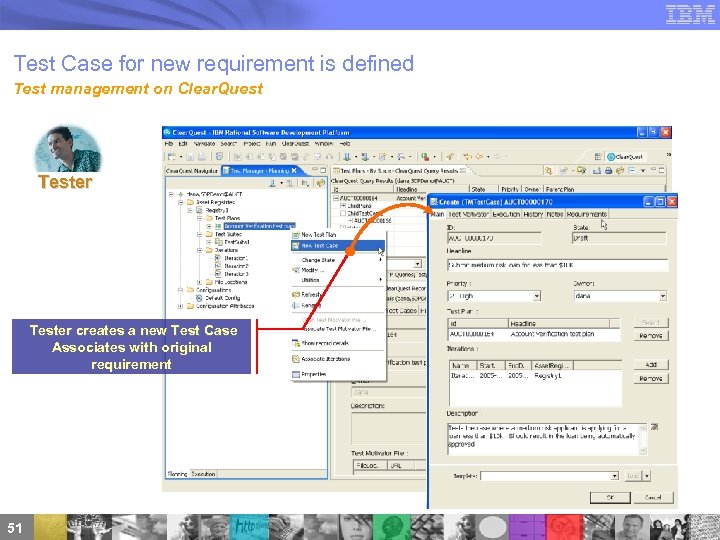 Test Case for new requirement is defined Test management on Clear. Quest Tester creates