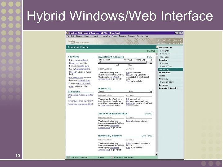 Hybrid Windows/Web Interface 19 