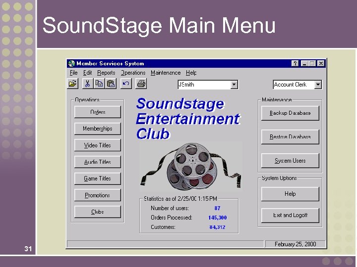 Sound. Stage Main Menu 31 