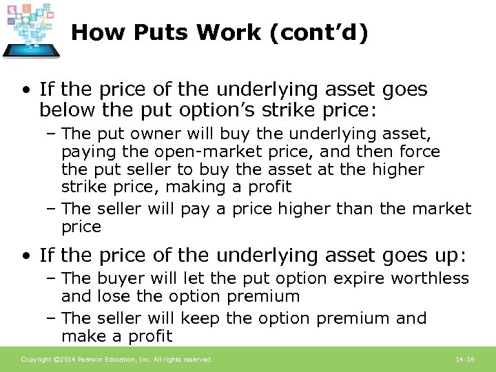 How Puts Work (cont’d) • If the price of the underlying asset goes below