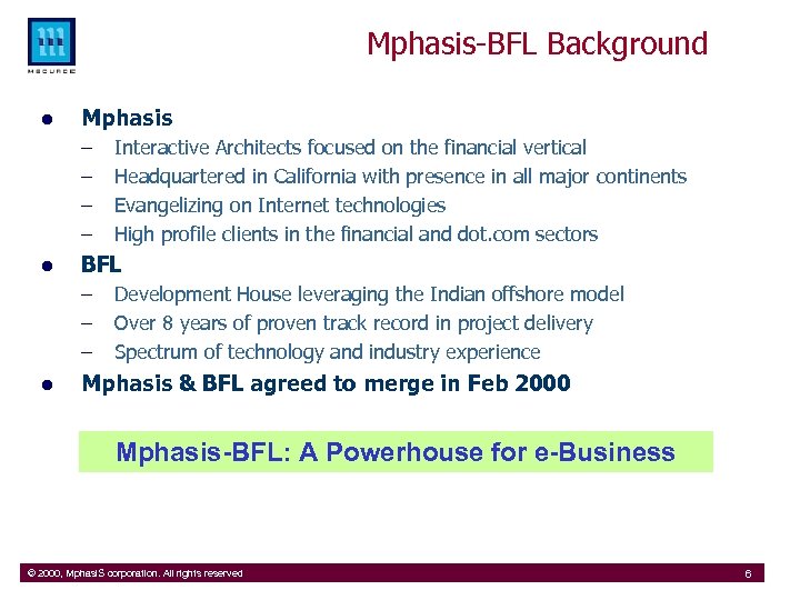 Mphasis-BFL Background l Mphasis – – l BFL – – – l Interactive Architects