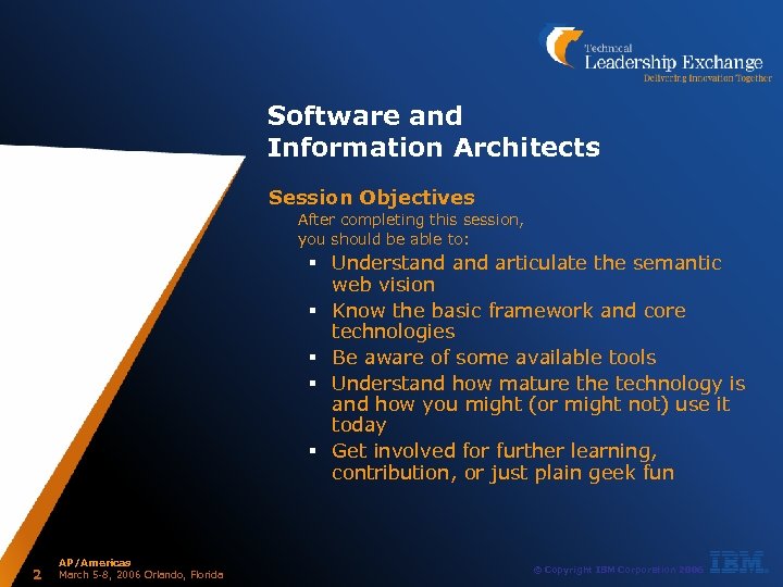 Software and Information Architects Session Objectives After completing this session, you should be able