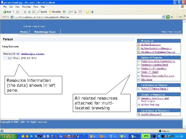 Test Case Screen 4 Resource information (the data) shows in left pane. All related