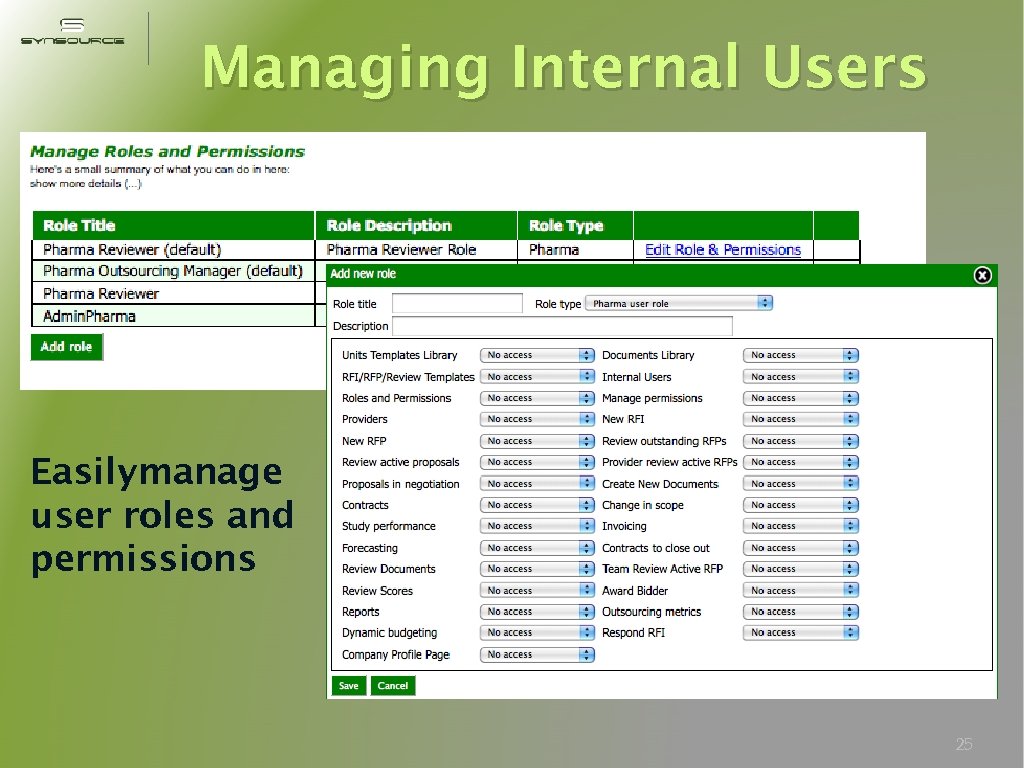 Managing Internal Users Easilymanage user roles and permissions 25 