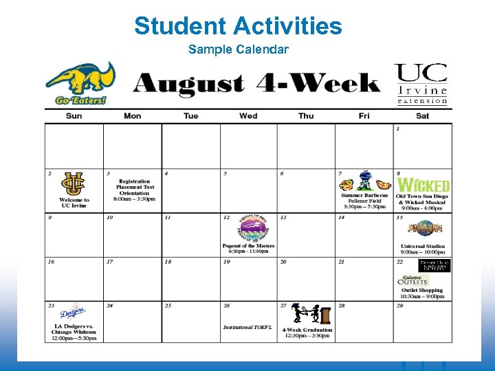 Student Activities Sample Calendar 