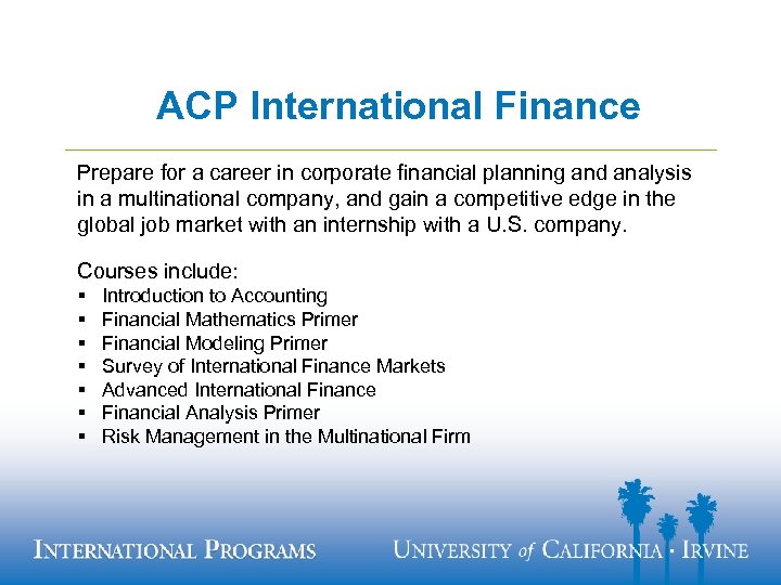 ACP International Finance Prepare for a career in corporate financial planning and analysis in