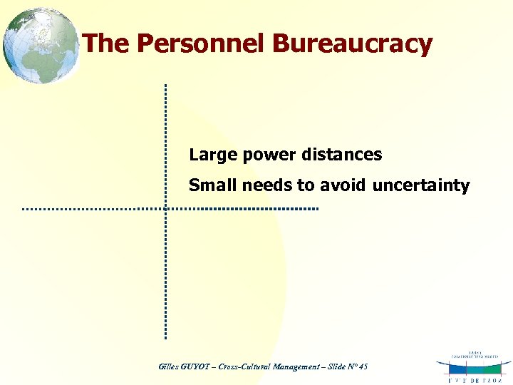 The Personnel Bureaucracy Large power distances Small needs to avoid uncertainty Gilles GUYOT –