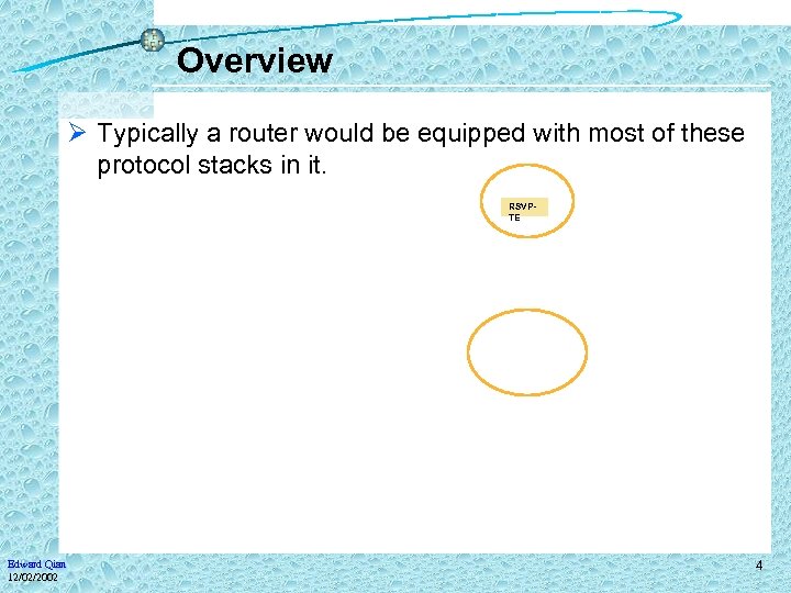 Overview Ø Typically a router would be equipped with most of these protocol stacks