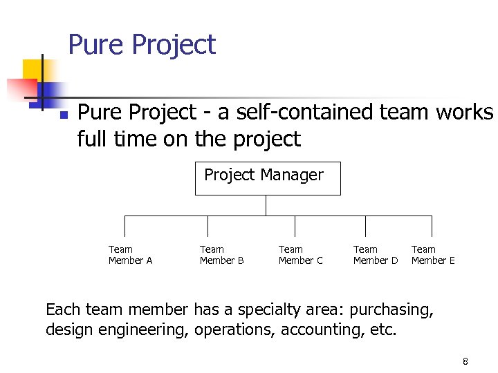 Pure Project n Pure Project - a self-contained team works full time on the