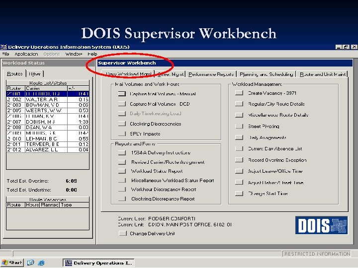 DOIS Supervisor Workbench 