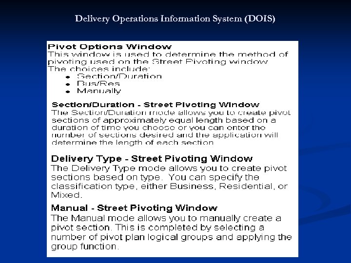 Delivery Operations Information System (DOIS) 
