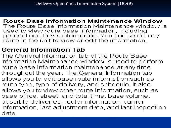 Delivery Operations Information System (DOIS) 