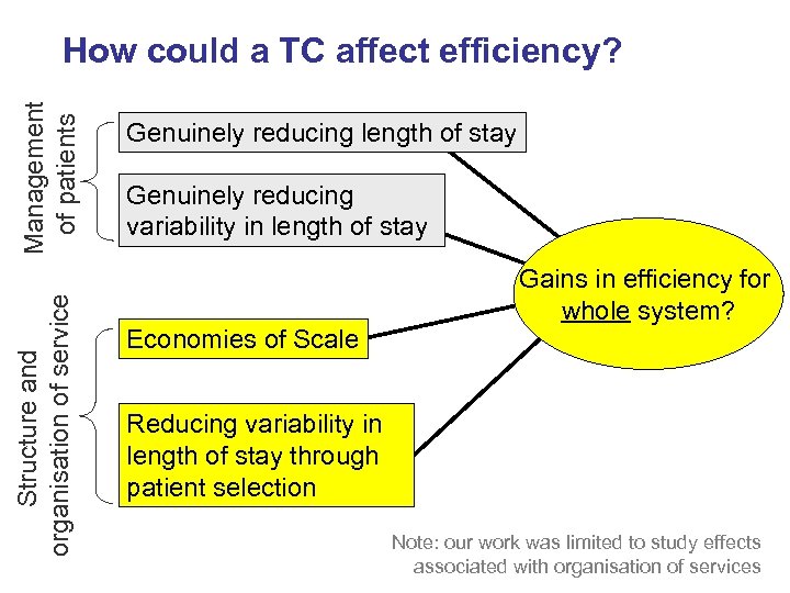 Structure and organisation of service Management of patients How could a TC affect efficiency?