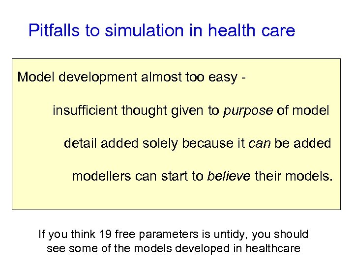 Pitfalls to simulation in health care Model development almost too easy insufficient thought given