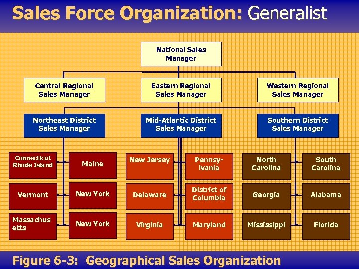 Sales Force Organization: Generalist National Sales Manager Central Regional Sales Manager Eastern Regional Sales
