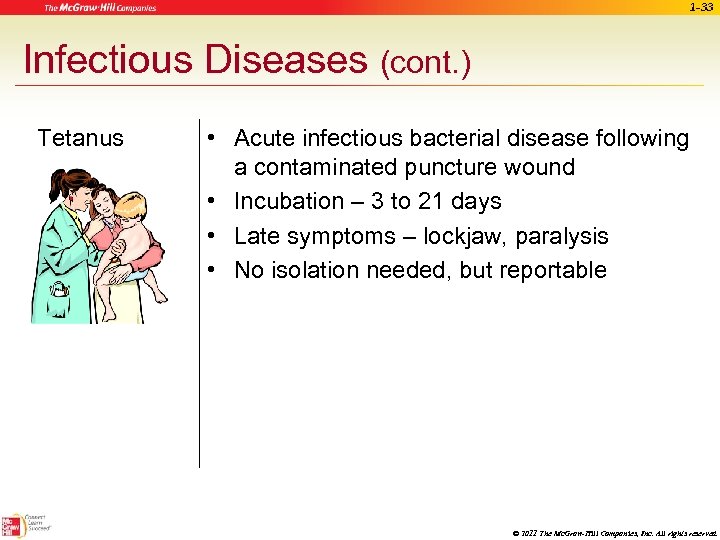 1 -33 Infectious Diseases (cont. ) Tetanus • Acute infectious bacterial disease following a