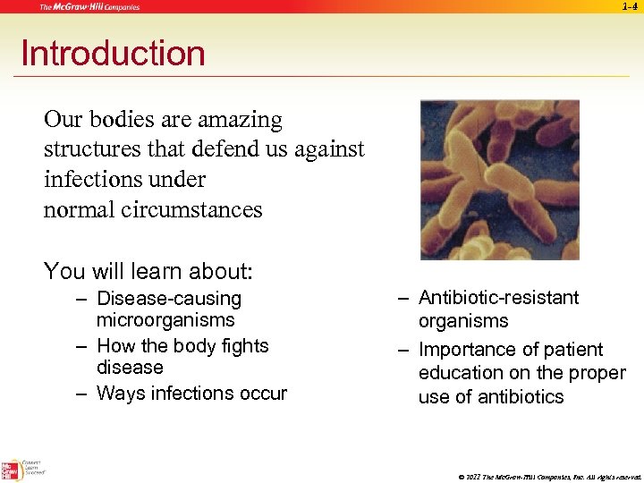 1 -4 Introduction Our bodies are amazing structures that defend us against infections under