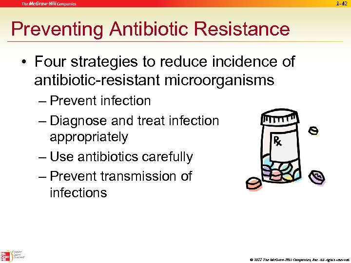 1 -42 Preventing Antibiotic Resistance • Four strategies to reduce incidence of antibiotic-resistant microorganisms