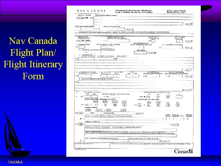 Nav Canada Flight Plan/ Flight Itinerary Form CASARA 