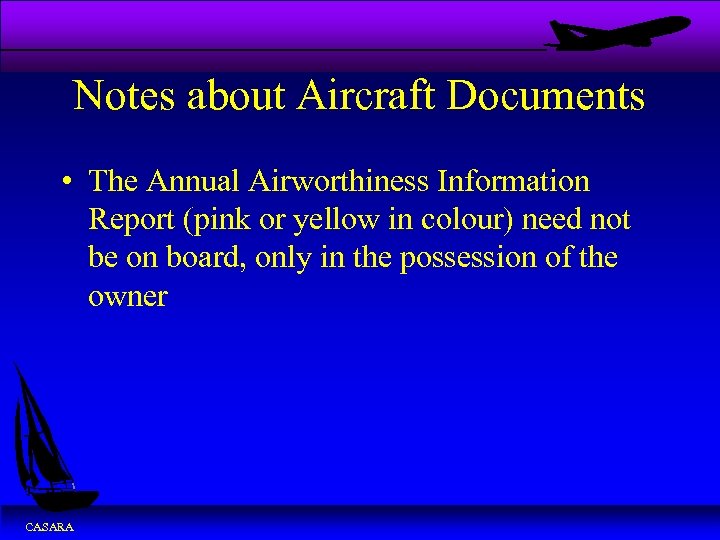 Notes about Aircraft Documents • The Annual Airworthiness Information Report (pink or yellow in