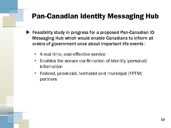 Pan-Canadian Identity Messaging Hub u Feasibility study in progress for a proposed Pan-Canadian ID