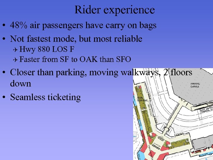 Rider experience • 48% air passengers have carry on bags • Not fastest mode,